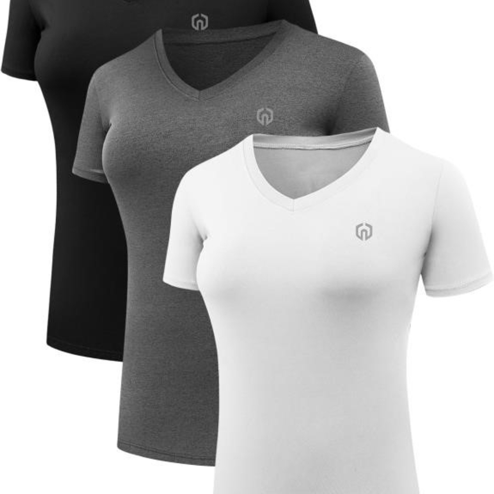 Women's V-Neck T-Shirt 3-Pack - Black, Gray, White
